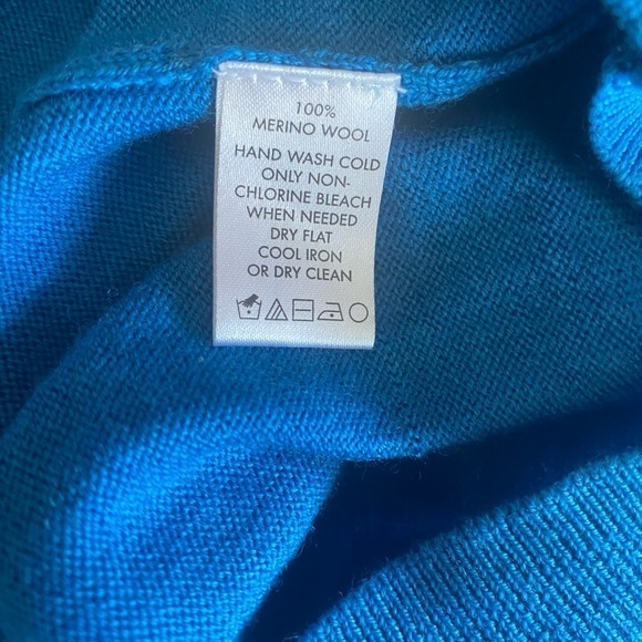 Calvin Klein Mens Merino Wool Sweater Size L Cobalt Blue V Neck Preppy Grandpa - Picture 8 of 9